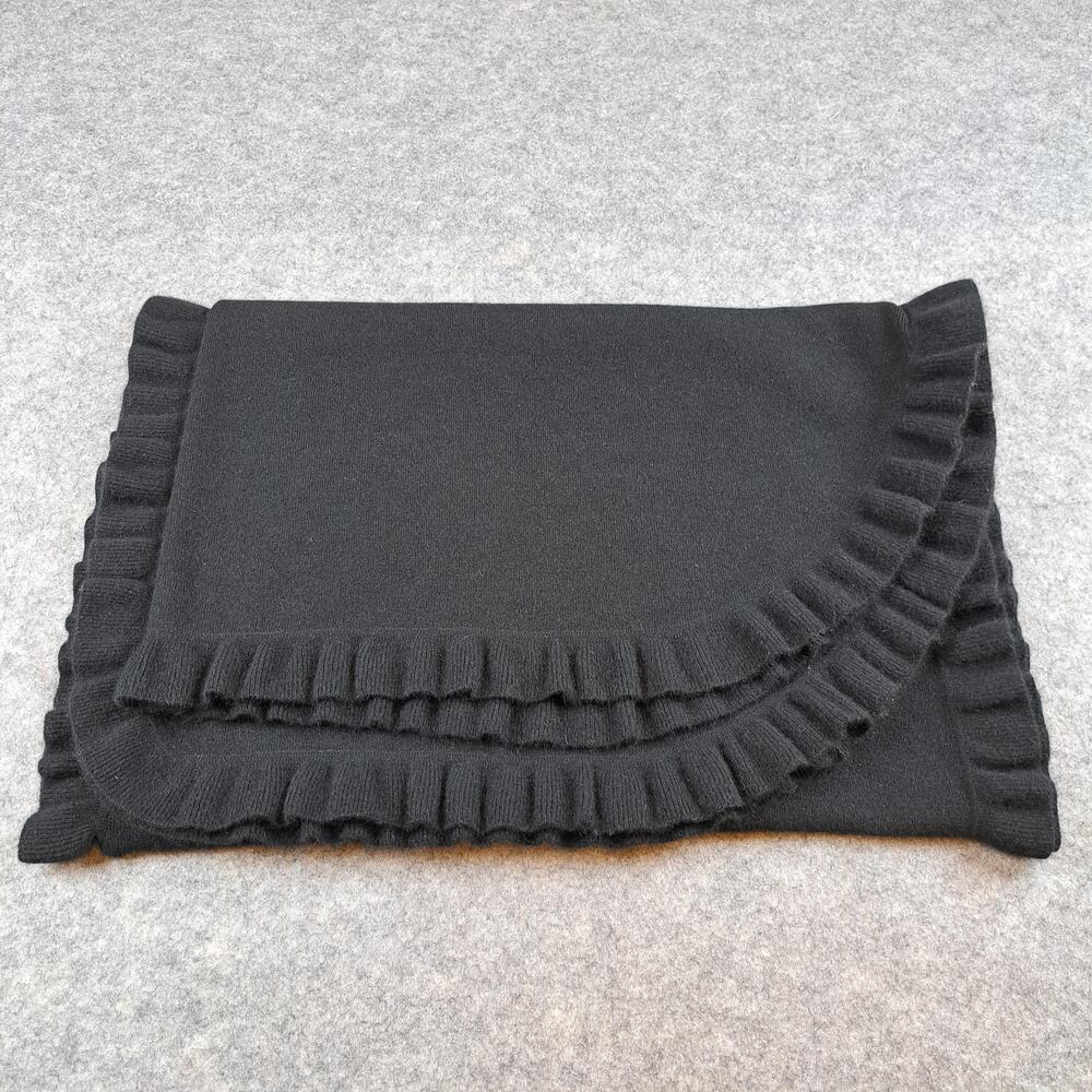 Johnstons Wrap Womens One Size Black Knit Angora Ruffle Shawl Scotland